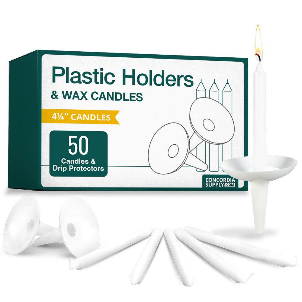 Candlelight Service Set - 4.25" Candles & Plastic Holders (Set of 50)