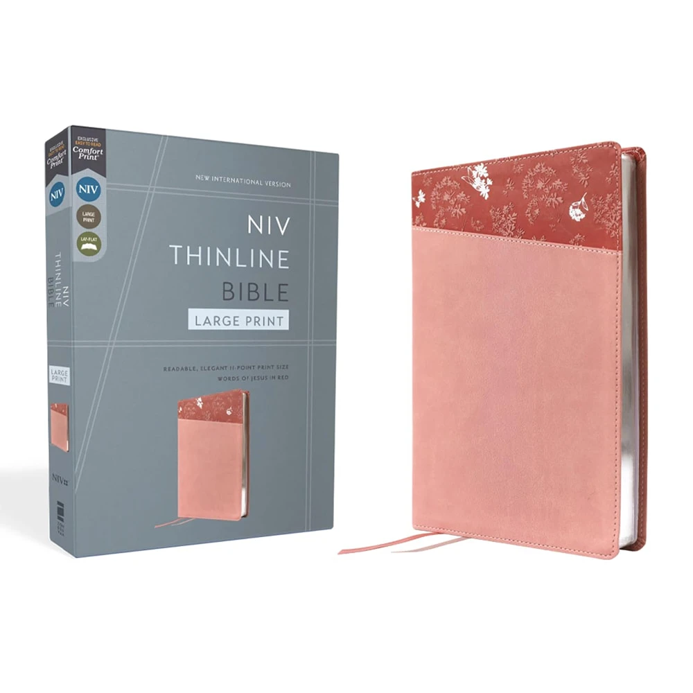 NIV Thinline Bible, Large Print, Leathersoft, Pink, Red Letter, Comfort Print - Case of 20