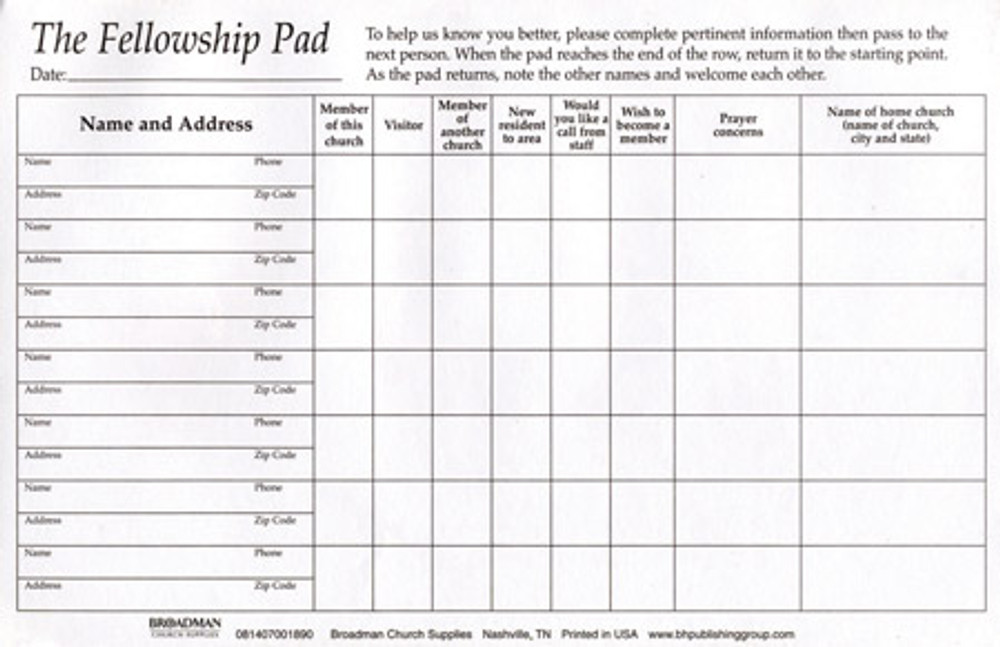 The Fellowship Pad - Attendance Pads  (Pack of 5)