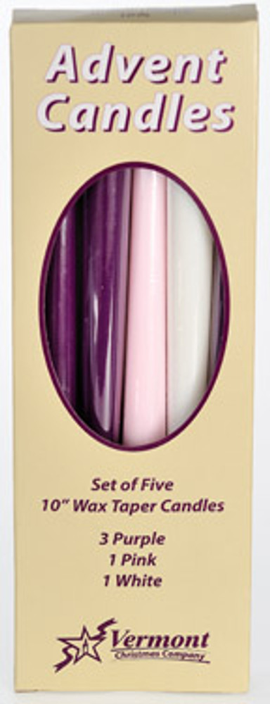Vermont Christmas Company 10" x 7/8" Advent Taper Candles - (3 Purple, 1 Rose, 1 White) Set of 5