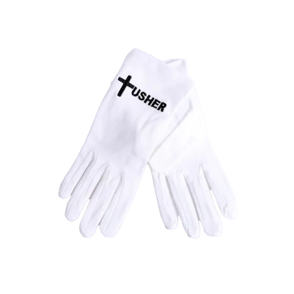White Usher Gloves with Cross (Large)