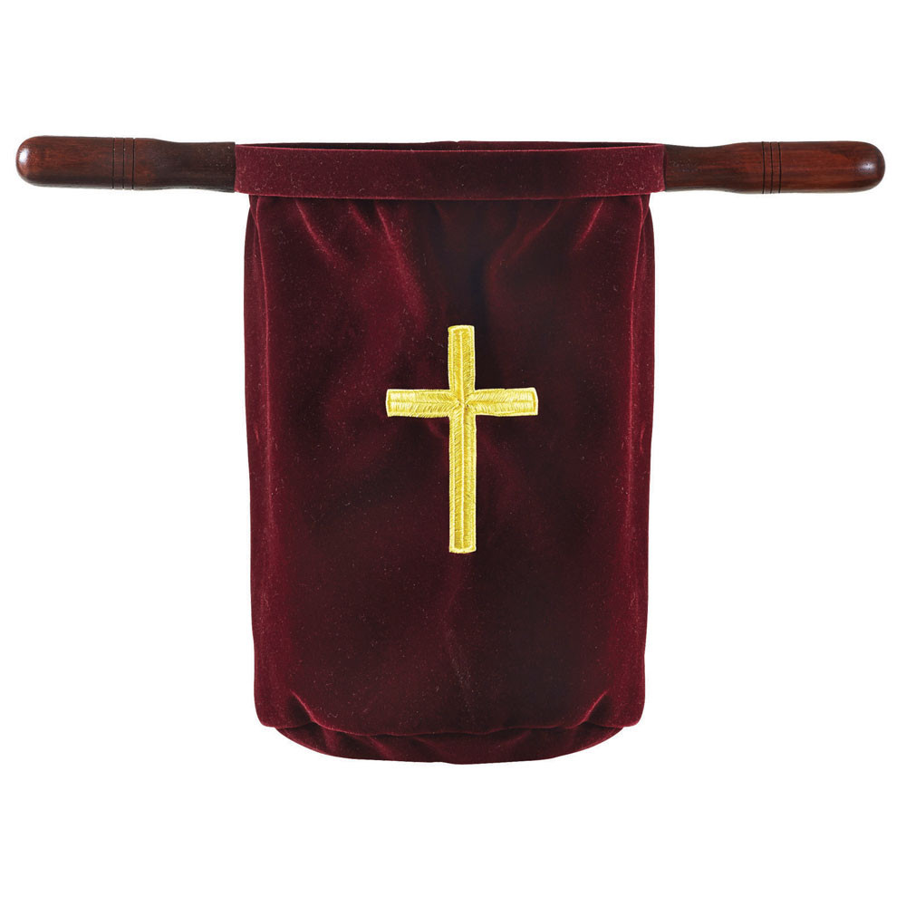 Embroidered Cross Offering Bag - Burgundy - Pack of 2
