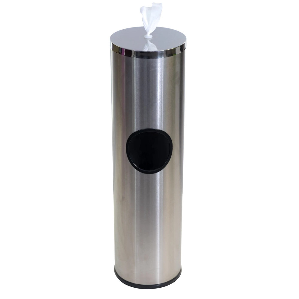Stainless Steel Cylinder Sanitizer Wipe Dispenser & Trash Can