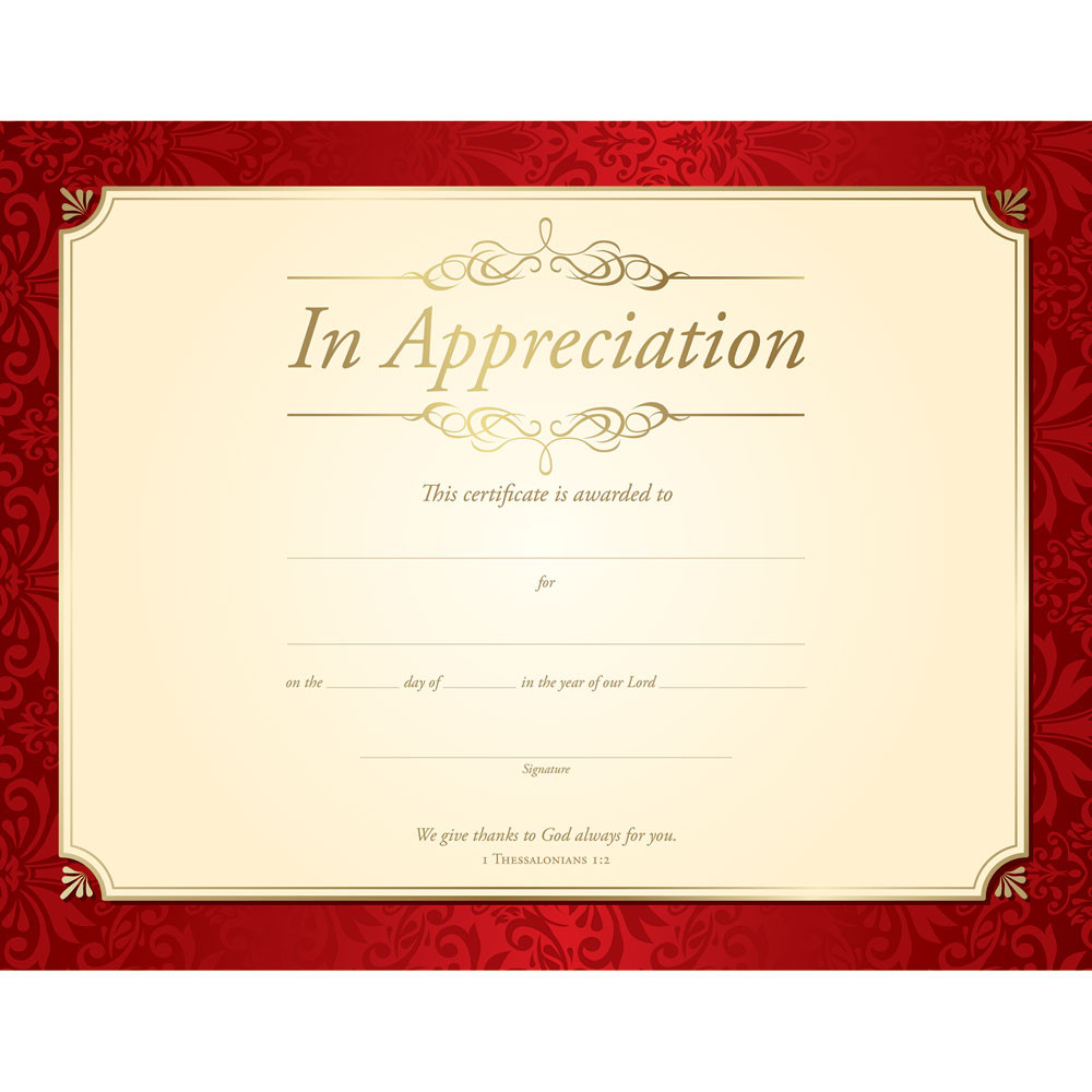 Certificate - Appreciation - 11" x  8.5" -  Premium Stock Gold Foil Embossed