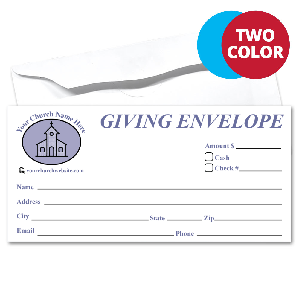 Custom Offering Envelope - Two Color - Purple Text Giving - E2C009 - Box of 500