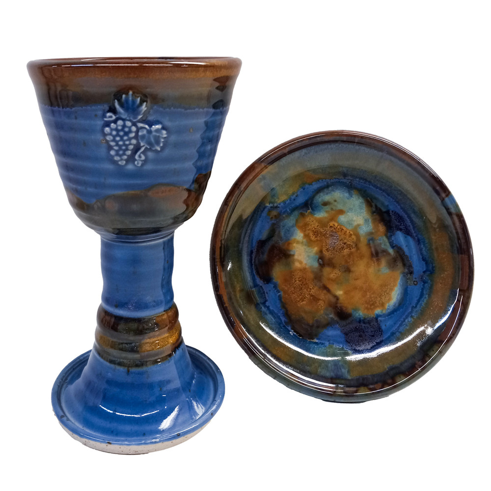 Straight Chalice & Paten Set Stoneware - Blue