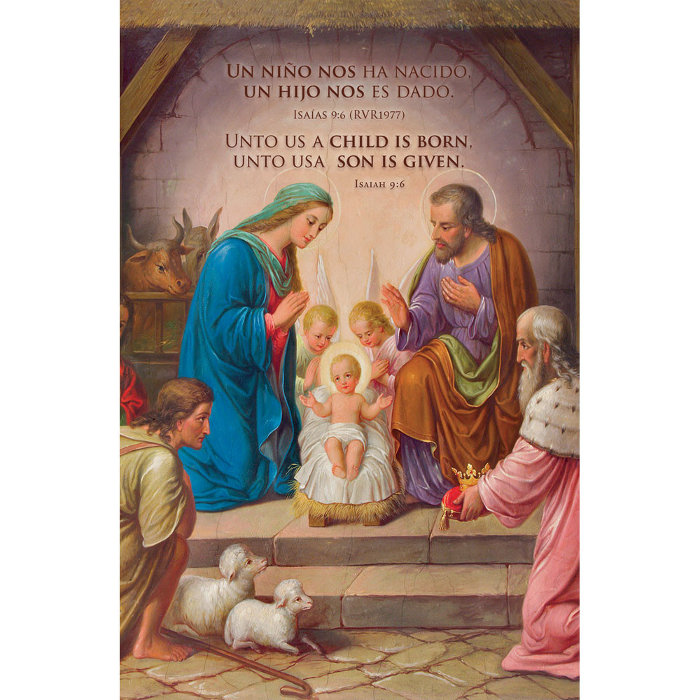 Church Bulletin - 11" - Christmas - Bilingual - Christ the Savior is Born - Isaiah 9:6 - Pack of 100