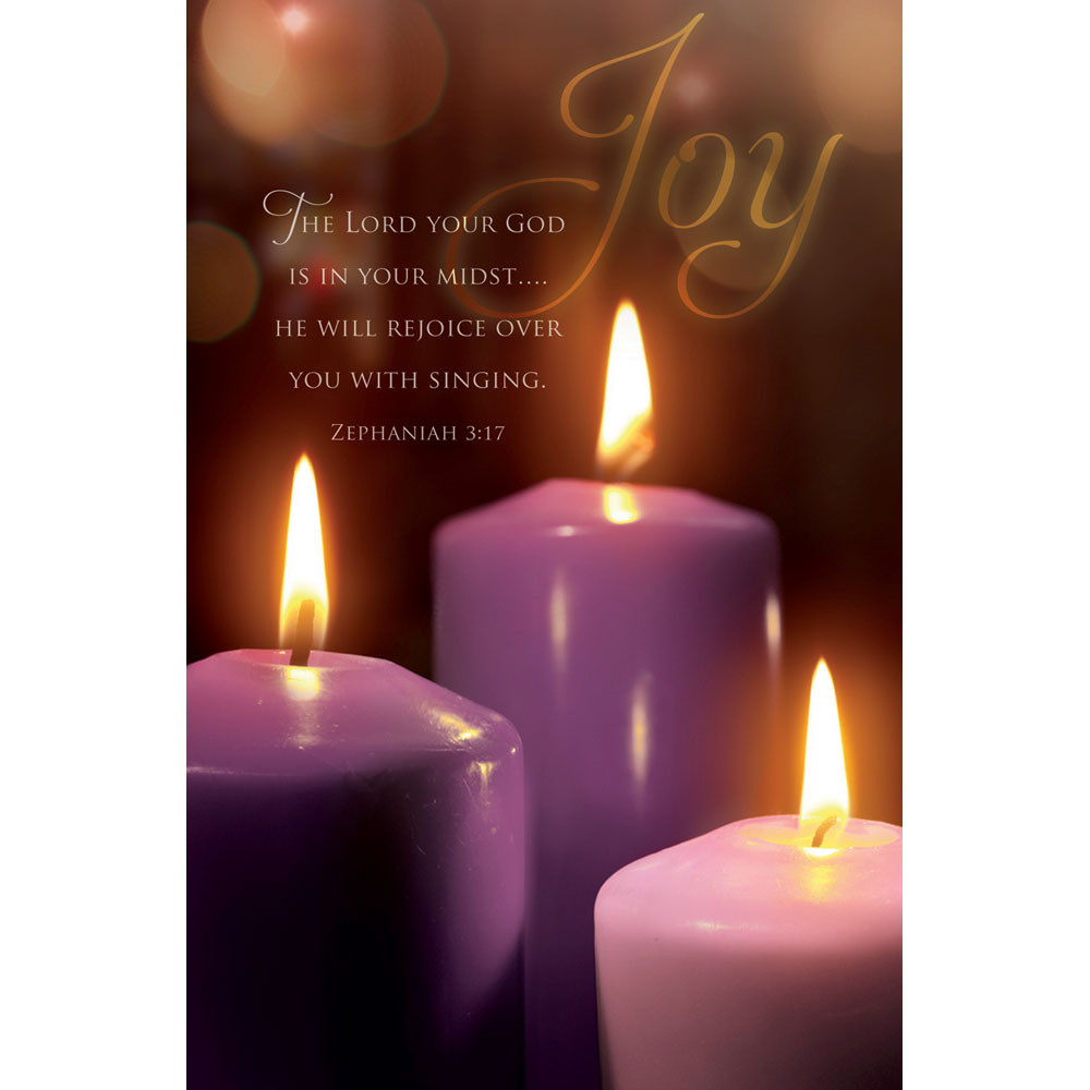 Church Bulletin - 11" - Advent - Candle - Joy - Scripture - Zephaniah 3:17 - Pack of 100