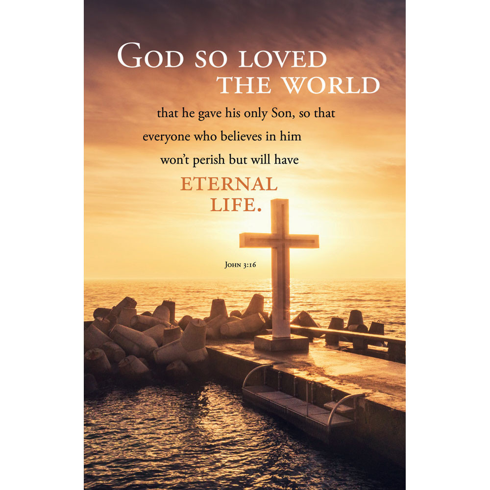 Church Bulletin - 11" - General - God So Love the World - Cross on ocean pier - John 3:16 - Pack of 100