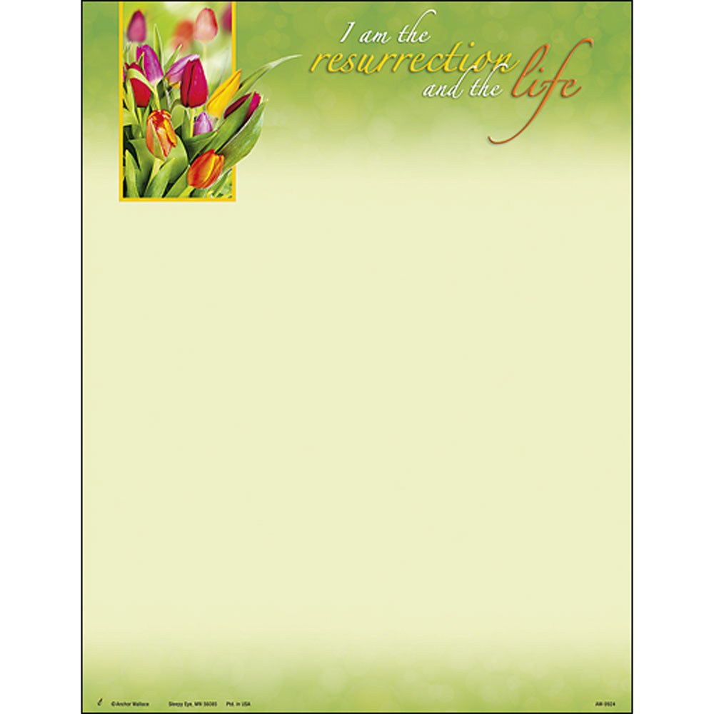 Church Letterhead - Easter - I am the Resurrection and the Life Colorful Tulips - John 11:25 - Pack of 100