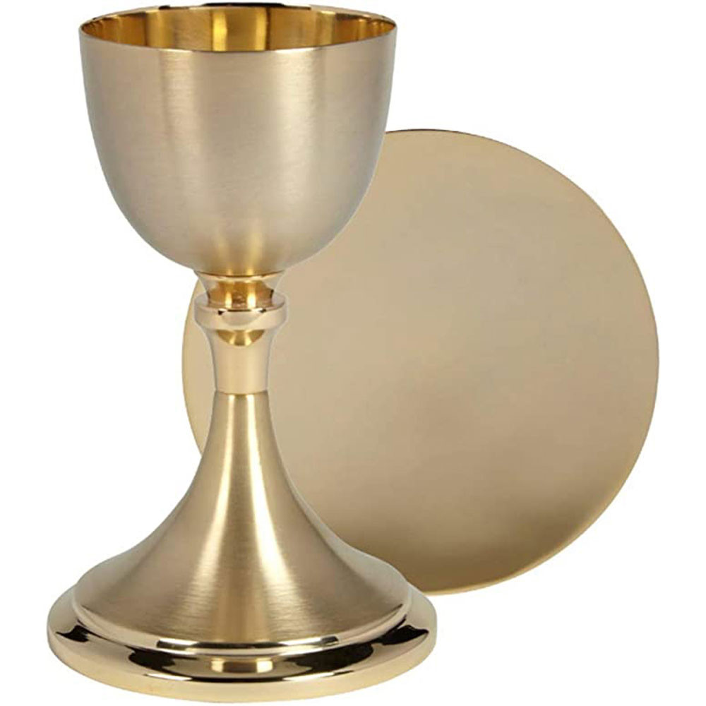 Brass Bright Cut Chalice and Paten Set