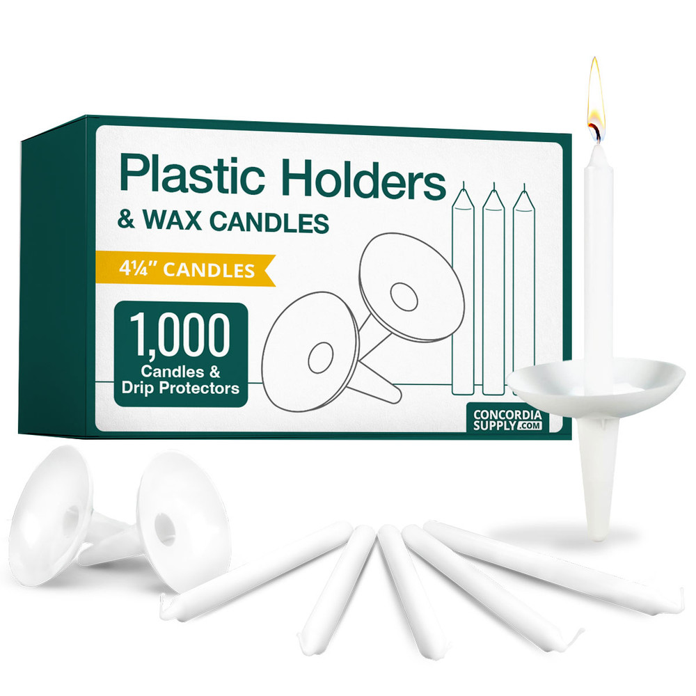 Candlelight Service Set of 1000 Vigil Candles 4.25" x 1/2" and Plastic Candle Holders