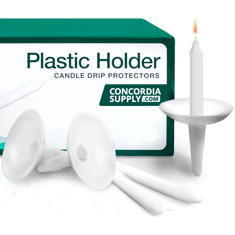 Candlelight Service Set of 100 Vigil Candles 6.5" x 1/2" and Plastic Candle Holders