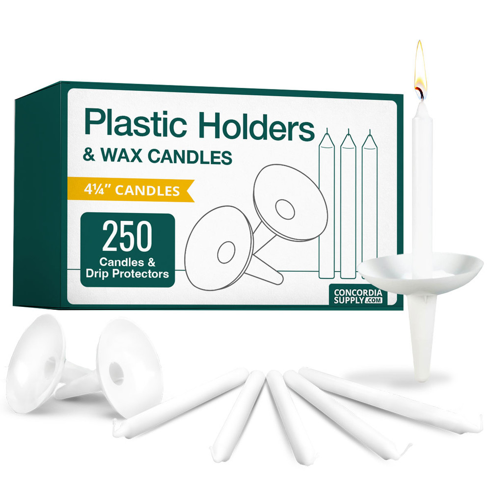 Candlelight Service Set of 250 Vigil Candles 4.25" x 1/2" and Plastic Candle Holders Candlelight Service Set of 250 Vigil Candles 4.25" x 1/2" and Plastic Candle Holders