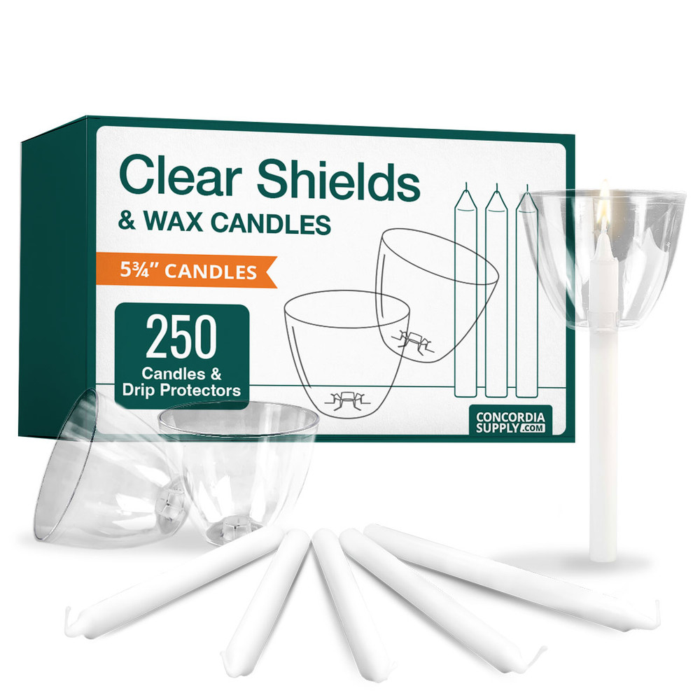 Candlelight Service Set of 250 Vigil Candles 5.75" x 1/2" and Clear Plastic Shields Candlelight Service Set of 250 Vigil Candles 5.75" x 1/2" and Clear Plastic Shields