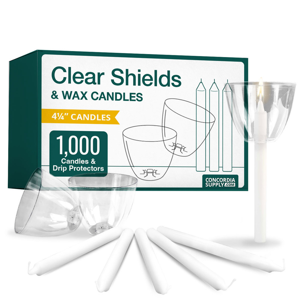 Candlelight Service Set of 1000 Vigil Candles 4.25" x 1/2" and Clear Plastic Shields Candlelight Service Set of 1000 Vigil Candles 4.25" x 1/2" and Clear Plastic Shields