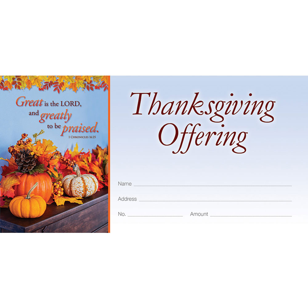 Offering Env - Thanksgiving -  1 Chr 16:25 - Pack of 100