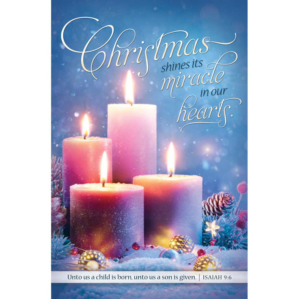 Church Bulletin - 11" - Christmas - Christmas Shines Its Miracle in Our Hearts - Pack of 100
