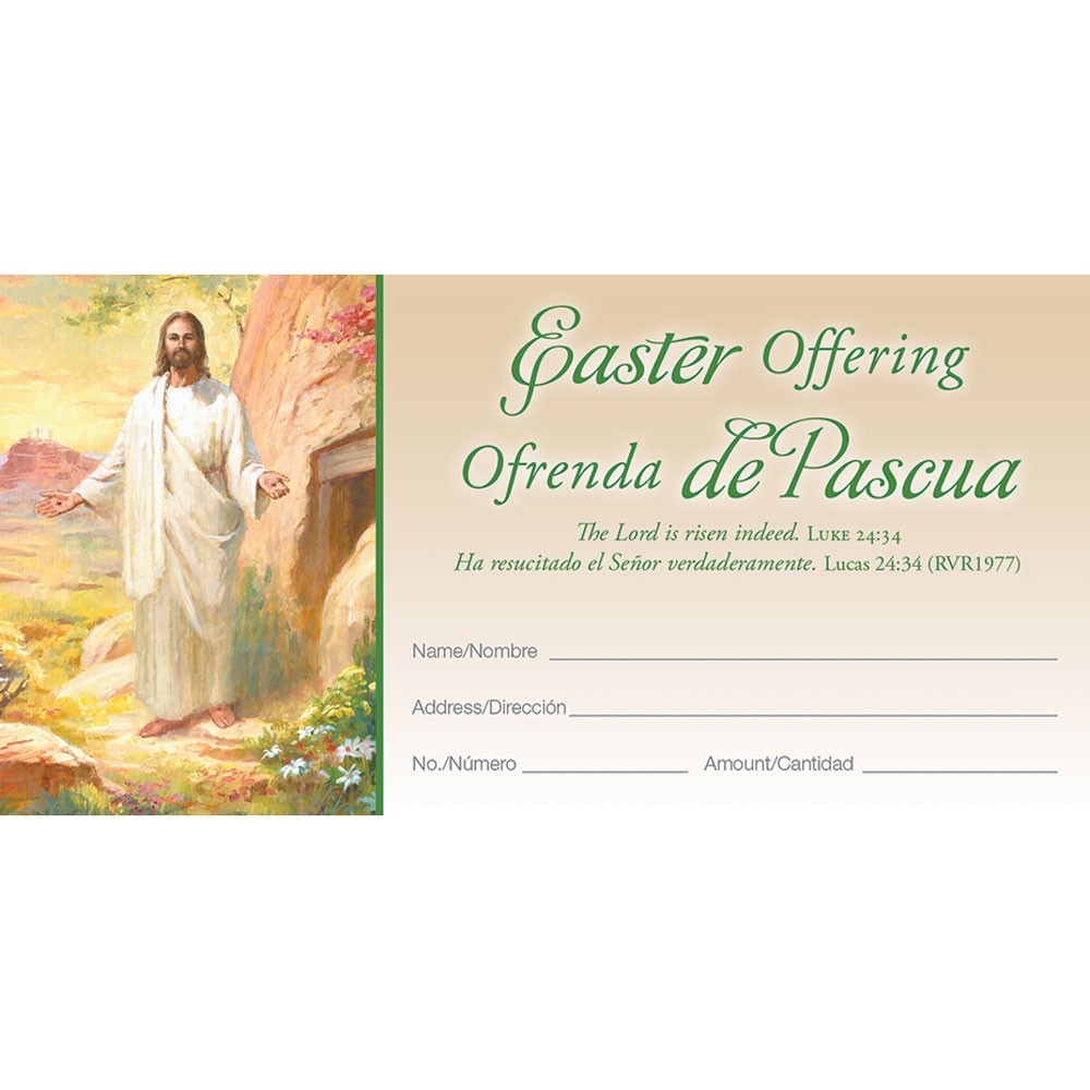 Offering Envelope - The Lord is Risen Indeed - Luke 24:34 - Pack of 100 - Spanish