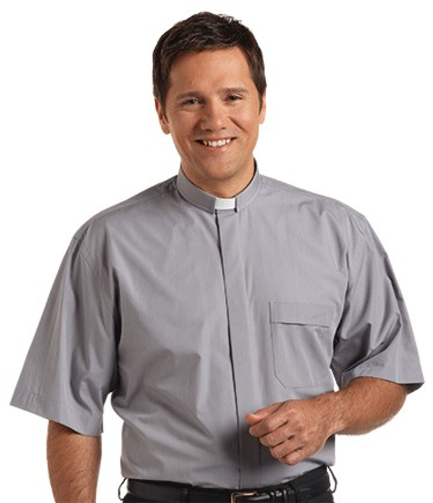 Murphy Men's Clergy Shirt Short Sleeve (Tab Collar) - Grey Broadcloth