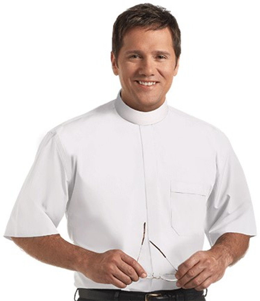 Murphy Men's Clergy Shirt Short Sleeve (Banded Collar) - White Broadcloth