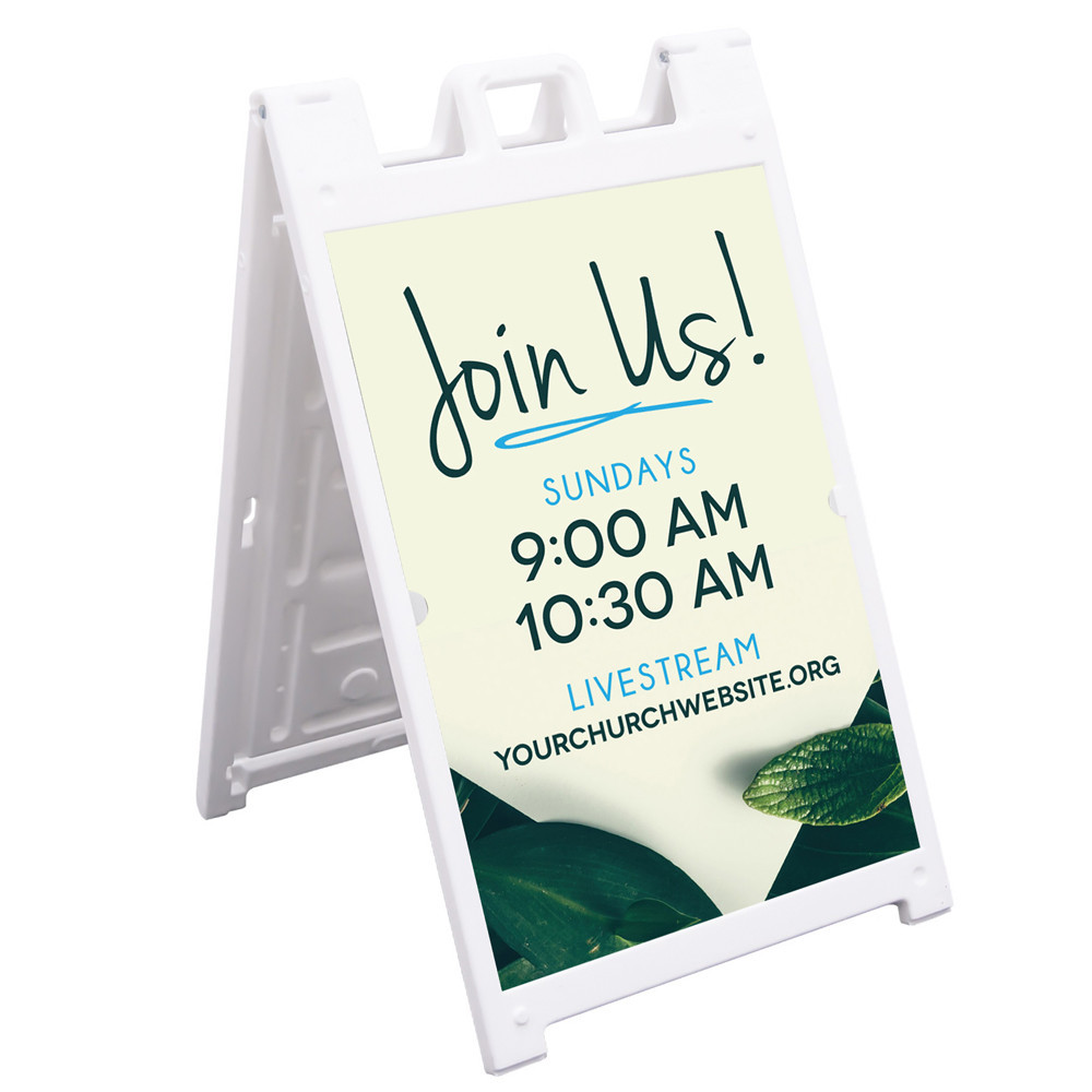 Service Times Greenery Style - Deluxe A-Frame Sandwich Board Street Signs (24"x36")