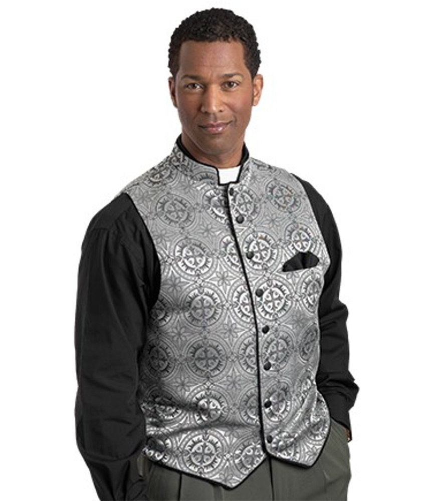Men's Clergy Vest H106 - Silver Damascene