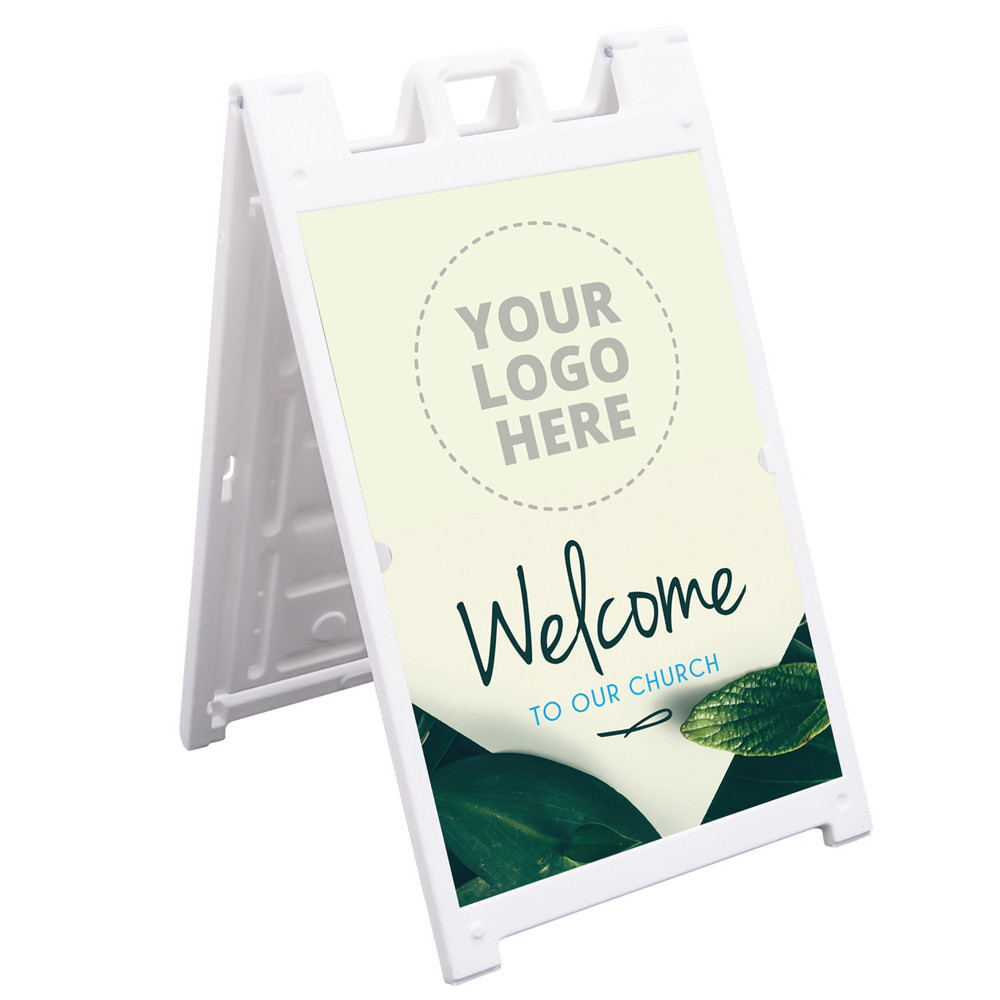 Welcome Logo Greenery Style - Deluxe A-Frame Sandwich Board Street Signs (24"x36")