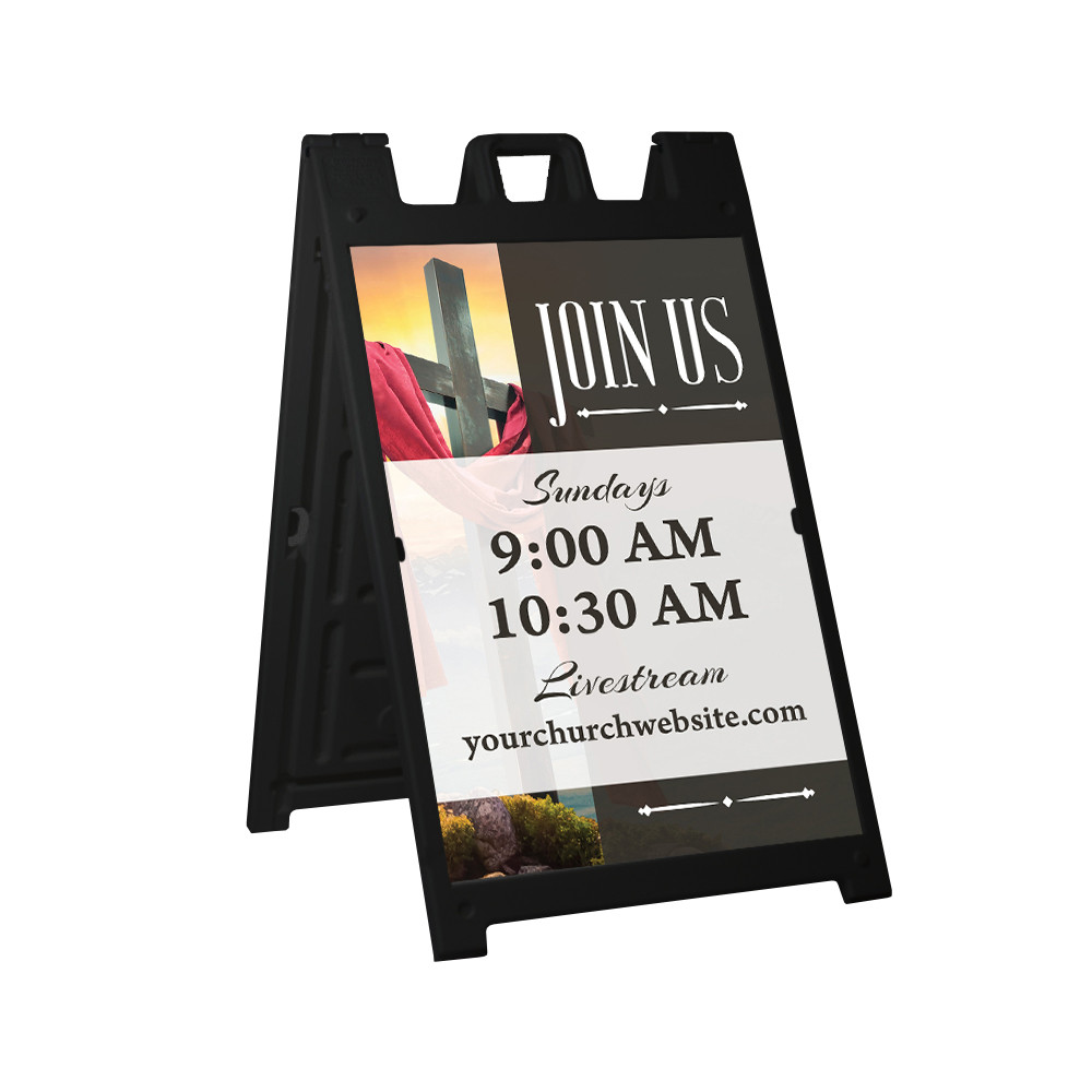 Service Times Calvary Style - Deluxe A-Frame Sandwich Board Street Signs (24"x36") - Black