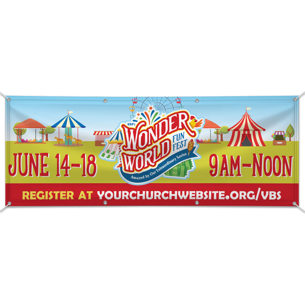 Custom Outdoor Vinyl Banner - Wonder World Funfest VBS - BWOW001