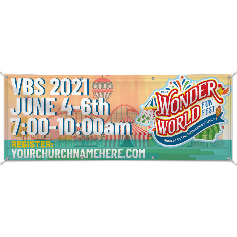 Custom Outdoor Vinyl Banner - Wonder World Funfest VBS - BWOW005