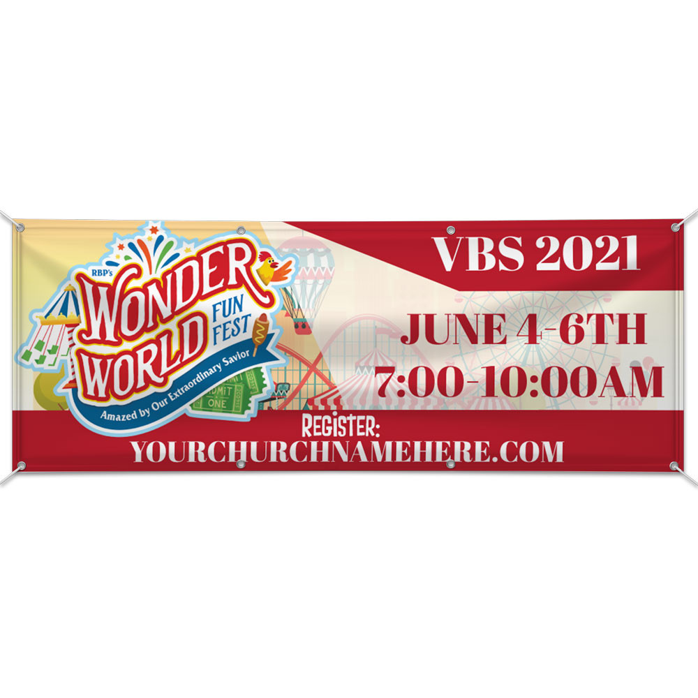 Custom Outdoor Vinyl Banner - Wonder World Funfest VBS - BWOW004