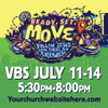 Customizable VBS Yard Signs - Ready Set Move - 24x24 Printed Size - YRSM003