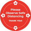 Floor Sticker Decal - Please Observe Safe Distancing Red - 18" x 18" Circle