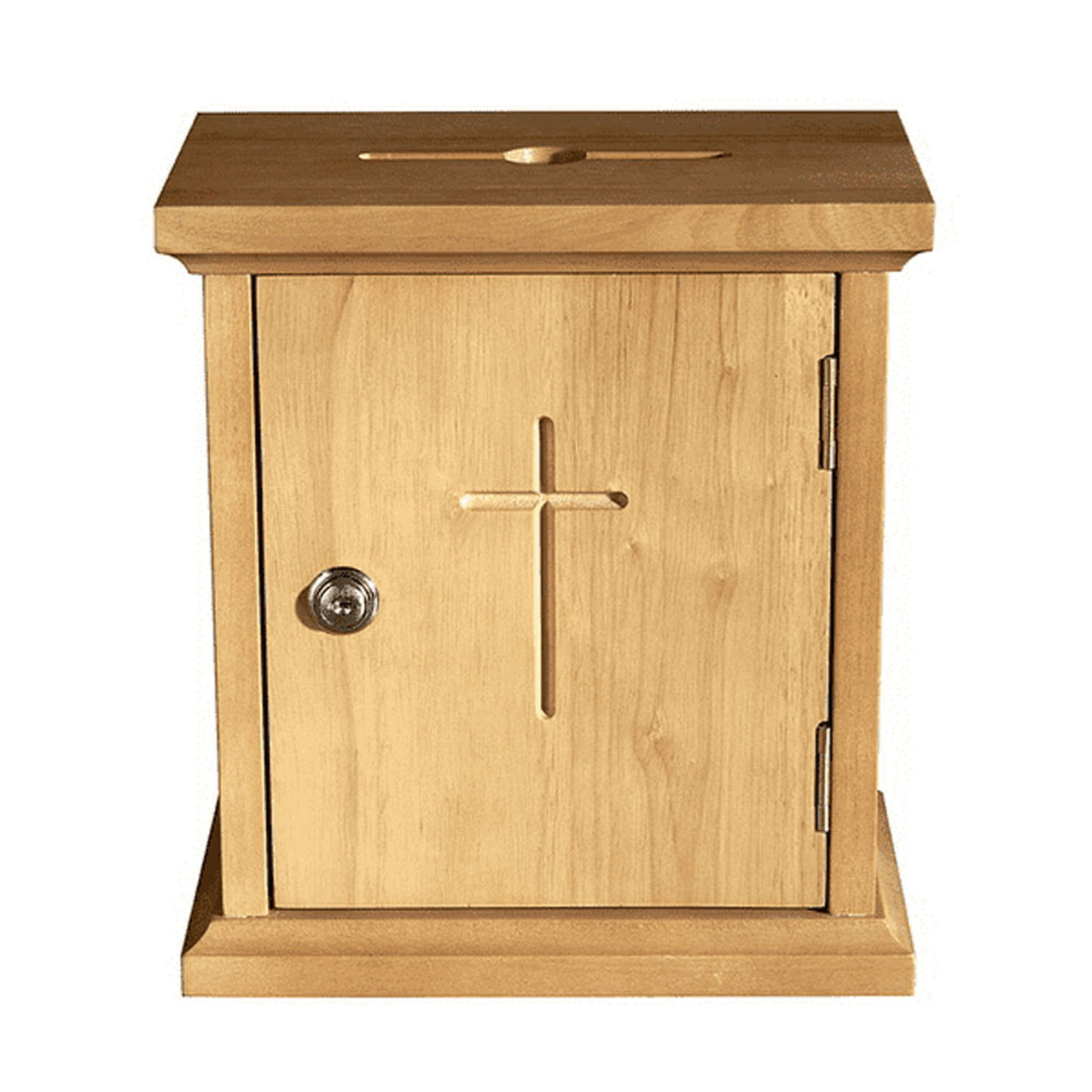 Wooden Tithe & Offering Box - Wall Mounted with Lock - Solid Wood with Oak  Stain