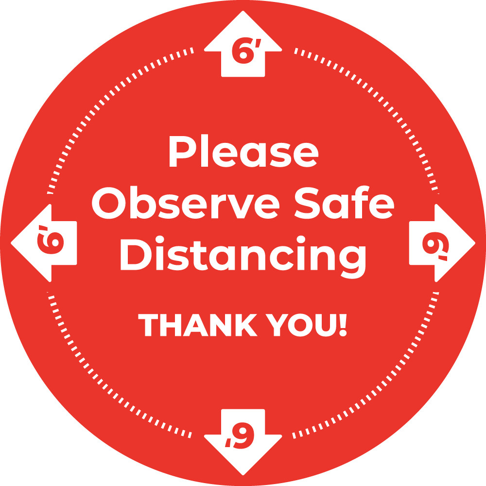 Floor Sticker Decal - Please Observe Safe Distancing Red - 18