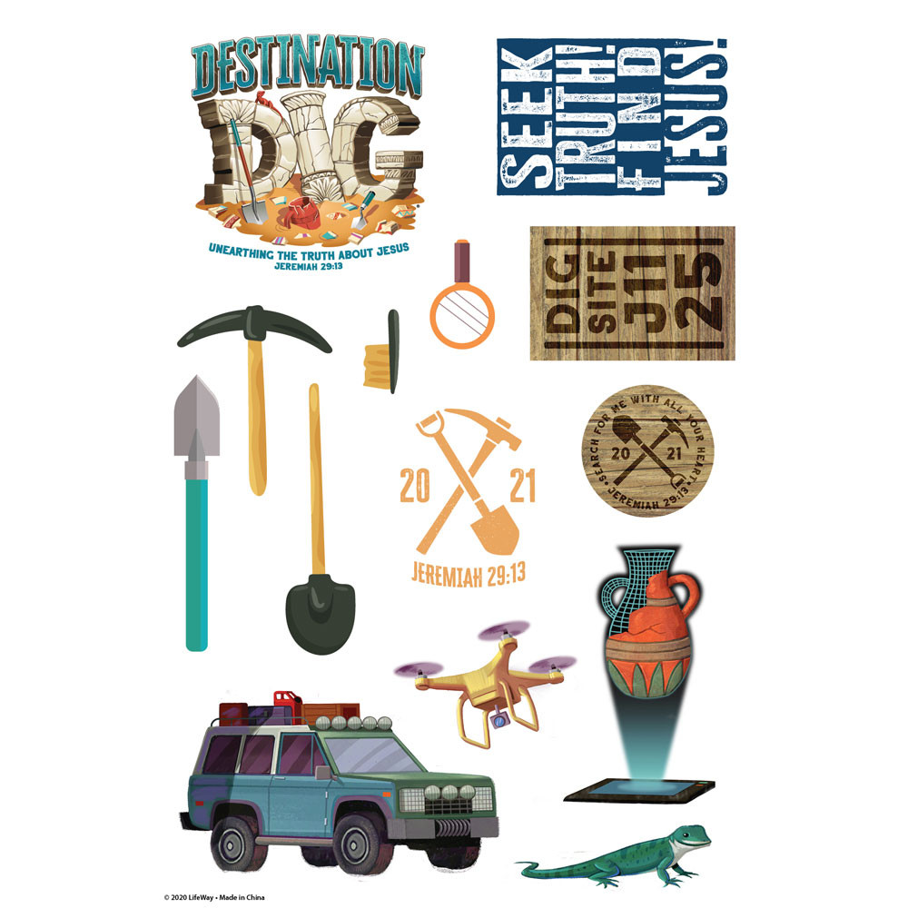 Theme Stickers 10 Sheets Destination Dig VBS 2021 by LifeWay