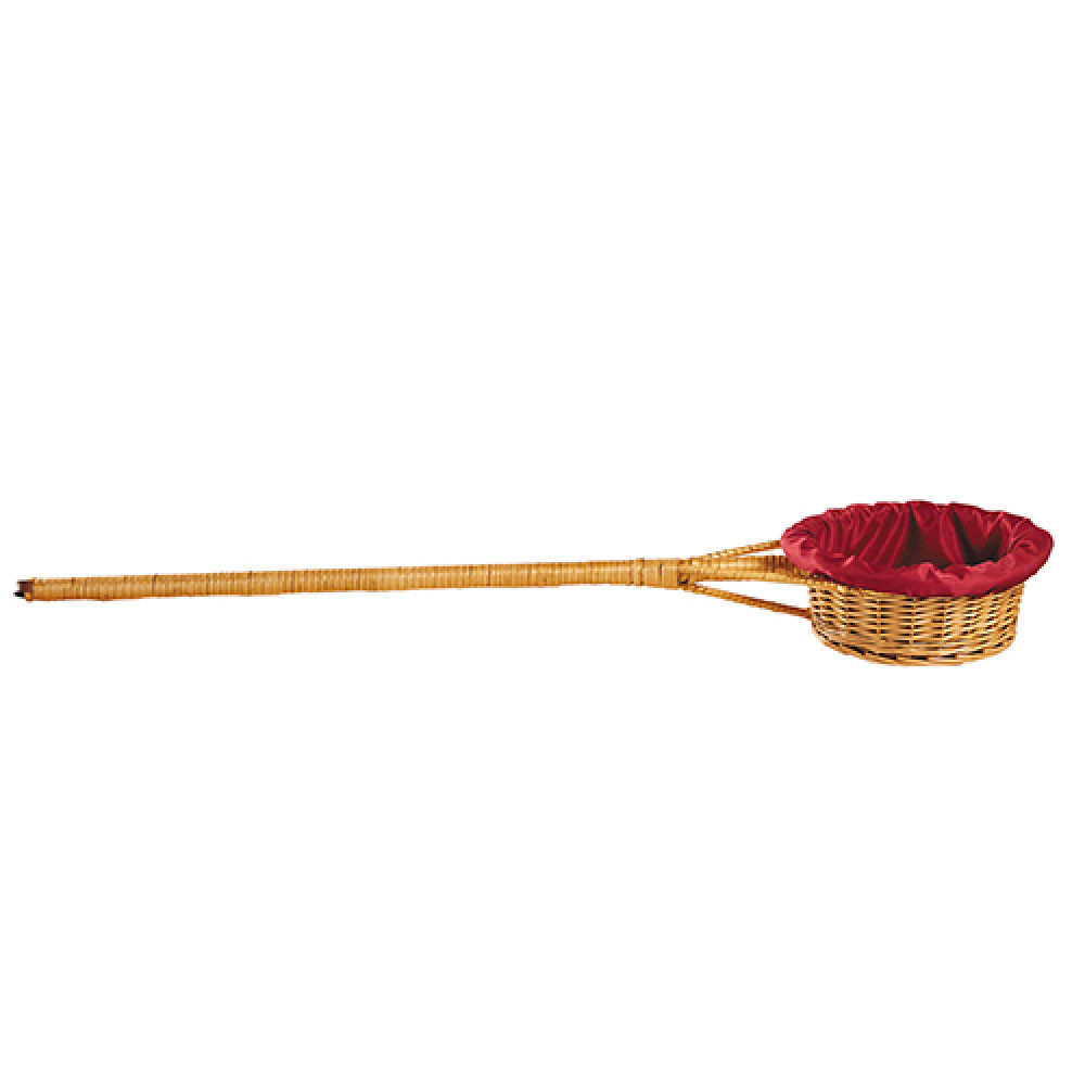 Round Offering Basket With Long Handle & Red Liner - Tithe