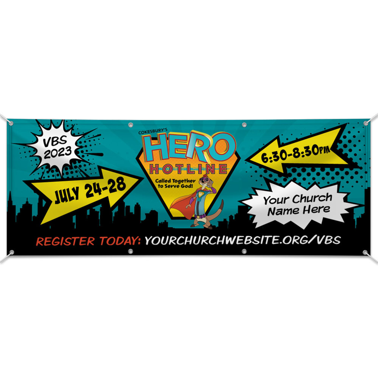 Custom Outdoor Vinyl Banner - Hero Hotline VBS - BHER003 custom-outdoor-vinyl-banner-hero-hotline-vbs-bher003