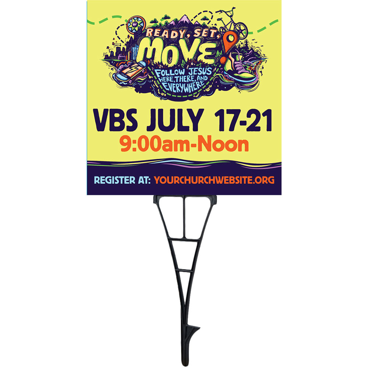 Customizable VBS Yard Signs - Ready Set Move - 24x24 Printed Size - YRSM001  - Concordia Supply