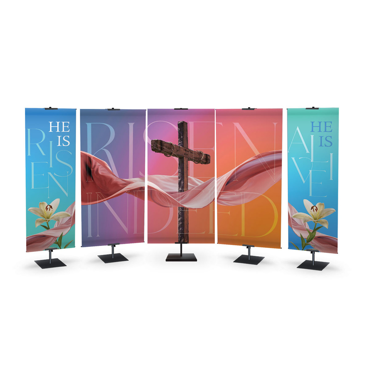 Church Banners - Vivid Easter Glory - Five Banner Set - Two 2'x6' and Three  3'x6' Banners - Fabric with Pole Loops -BSP24010SET