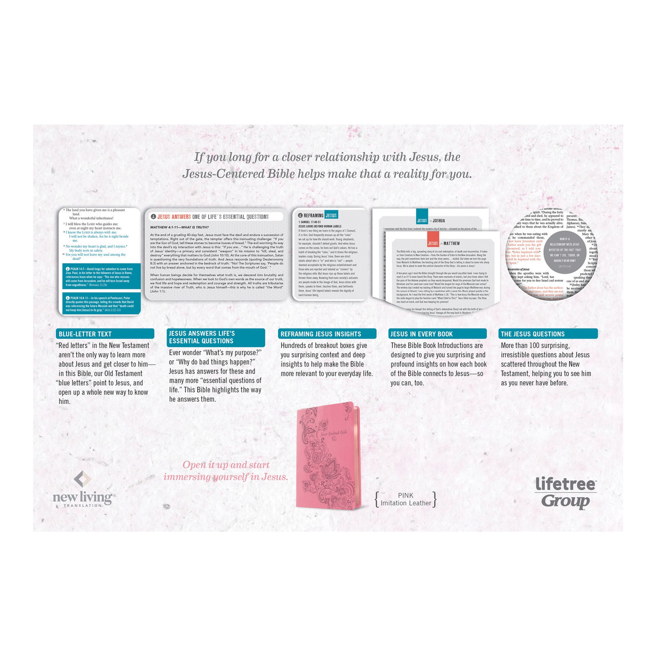 NLT Jesus-Centered Bible (Imitation Leather, Pink) - Concordia Supply