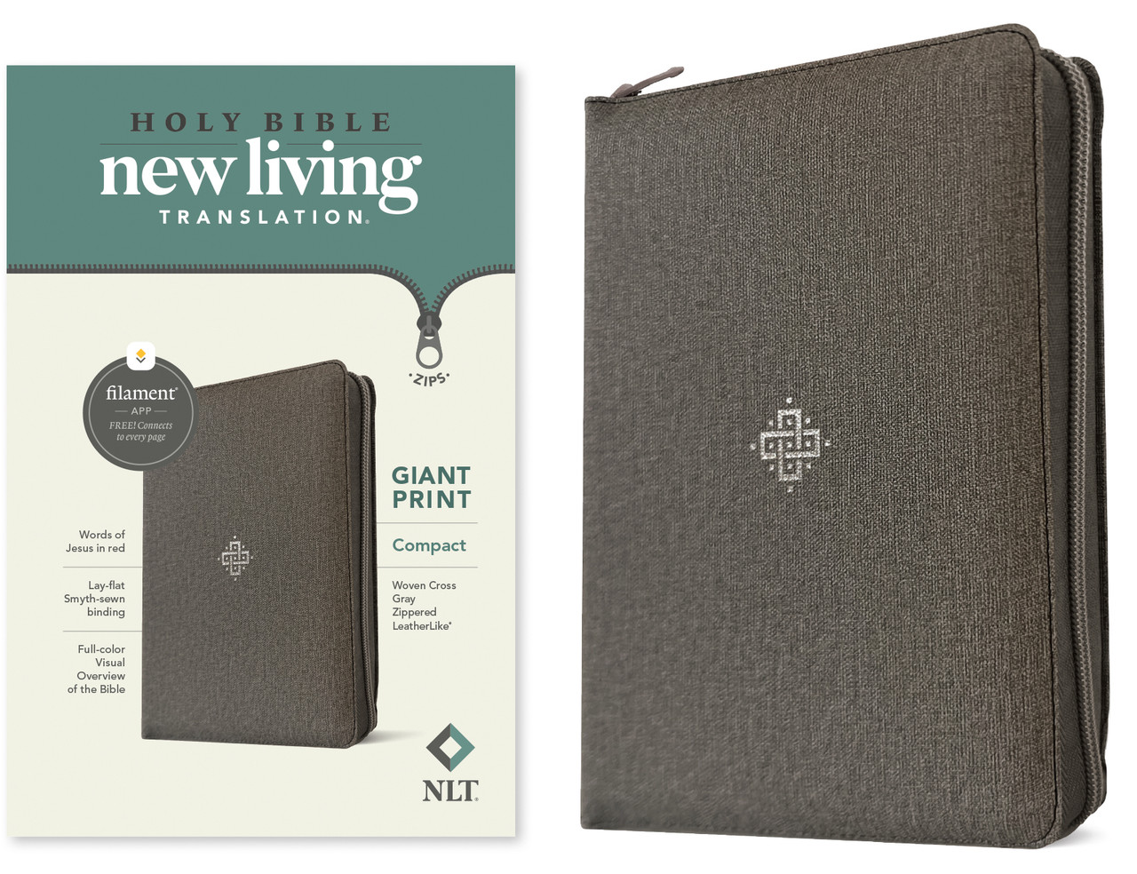 NLT Compact Giant Print Zipper Bible, Filament Enabled (Imitation