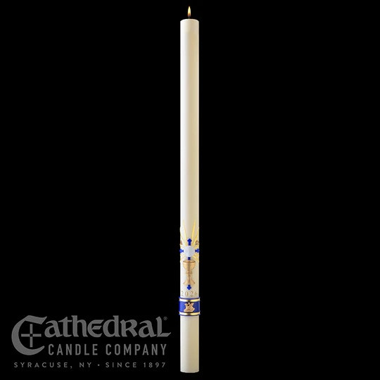 Holy Eucharist SculptWax Paschal Candle - 51% Beeswax - Cathedral