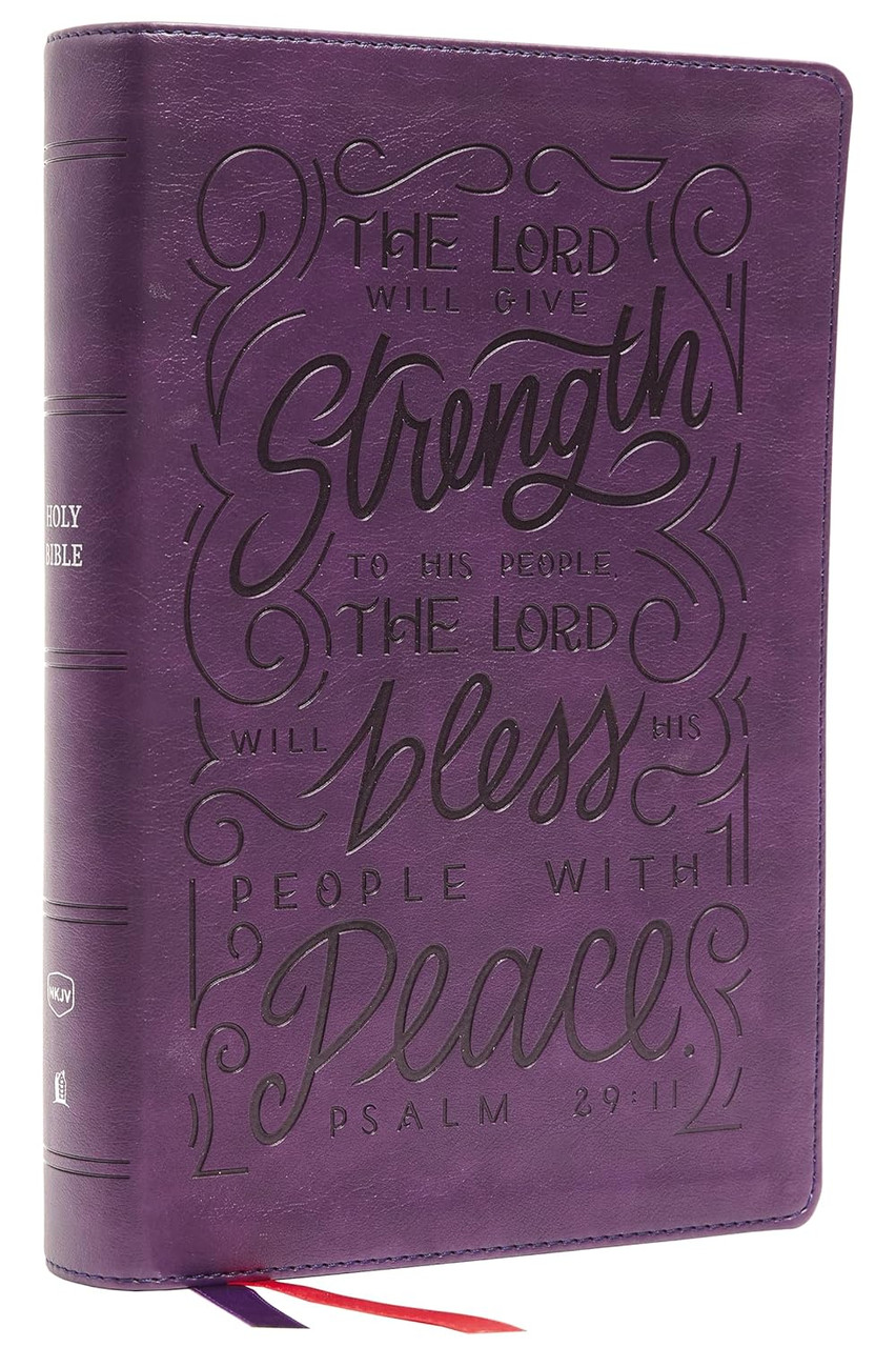 NKJV Giant Print Center Column Reference Bible, Purple Verse Art