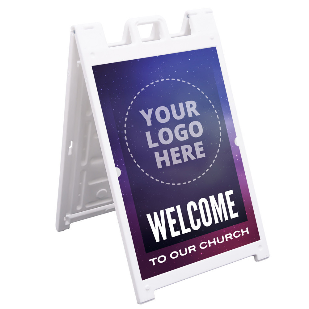 Welcome Logo Galaxy Style - Deluxe A-Frame Sandwich Board Street
