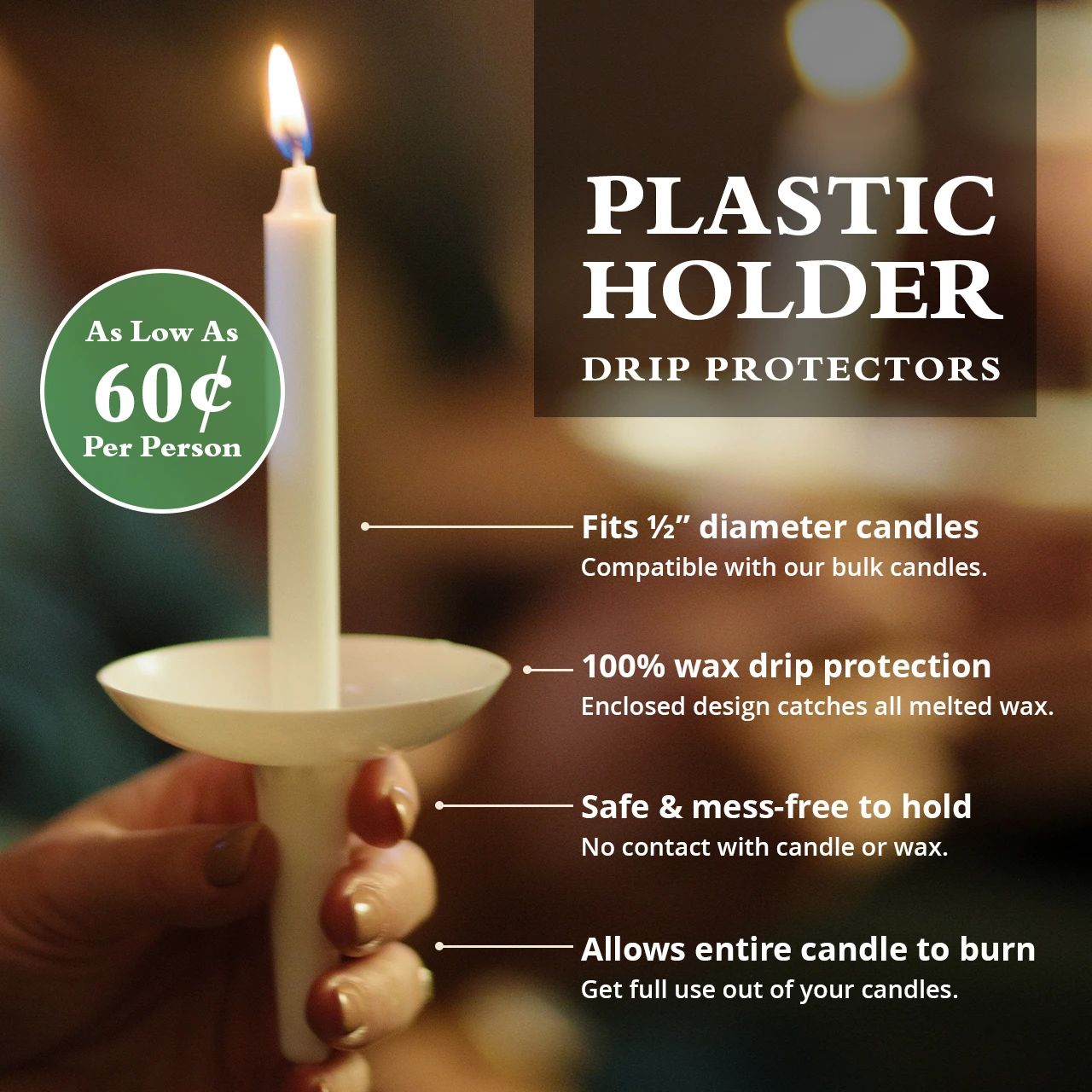 Plastic Holder Candle Drip Protectors - Fits 1/2