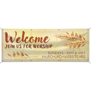 Customizable Outdoor Vinyl Banner - Welcome - Harvest Yellow Customizable Outdoor Vinyl Banner - Welcome - Harvest Yellow