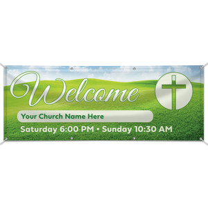Customizable Outdoor Vinyl Banner - Welcome - Yellow Green Customizable Outdoor Vinyl Banner - Welcome - Yellow Green