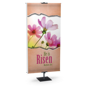 Church Banner - Easter - Matthew 28:6 He is Risen Pink